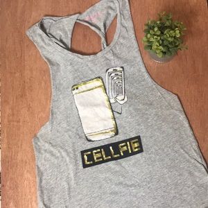 Rebellious One “Cellfie” Graphic Cut Out Tank Tee